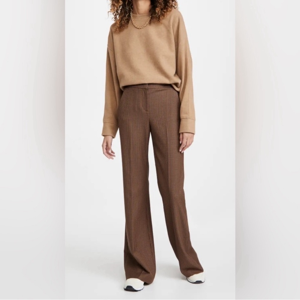 Veronica Beard Lebone Micro-Gingham Flared Trouser Pants Camel Women's 22